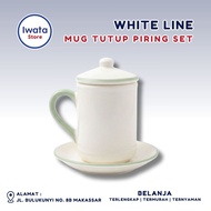 WHITE LINE MUG SAFIRA GREEN / MUG SET PLATE + COVER Ceramic Mug Set