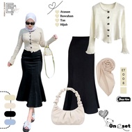 One Set Korean Style Women - Premium Coquette Blouse + Latest Mermaid Skirt + Shoulder Bag Blouse Se