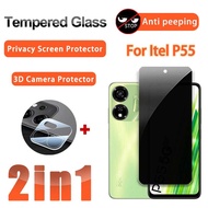 2 IN 1 Privacy Tempered Glass Film Itel P55 Clear Film for Itel P55T P55 P40 Plus P65 Power 70 A70 A