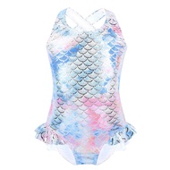 Girls Sleeveless Bodysuit Sparkly Printed One Piece Swimsuit Gymnastics Leotard girls mermaid swimsuit