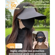 【Hot Sale】[Enlarge Brim Hat Face Smaller/With Ice Silk Mask]Anti Uv Folding Hat/Breathable Comfortable Sun Hat Uv Women