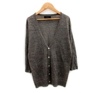 Lazy Blue Cardigan 3/4 Sleeve Mid Length V Neck Linen Blend M Gray Direct from Japan Secondhand