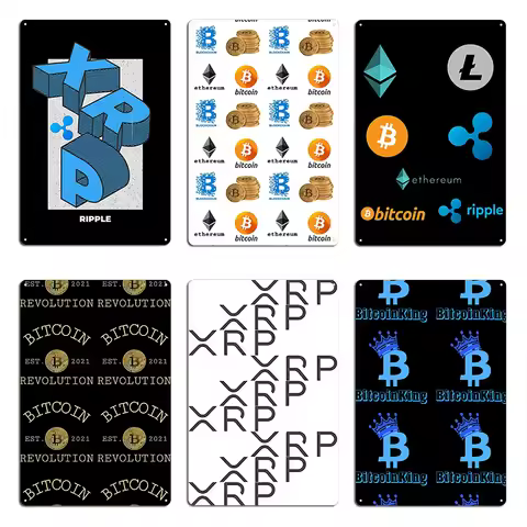 Bitcoin Ethereum Ripple Xrp Sticker Pack Metal Plaque Poster Mural Painting Club Bar Wall Cave Bitco