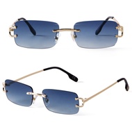 Rimless Sunglasses for Men Women Fashion Small Narrow Rectangle Sun Glasses Shades 90s Eyewear