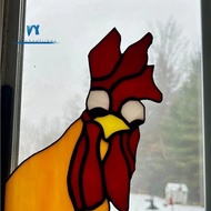 Funny Window Corner Decor - Peeping Rooster, Funny Rooster Stained Bird Window Corner Decor, Rooster