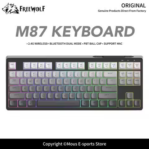 M87 FREEWOLF Compact Keyboard Type-C Rechargeable Multi-Device Connection Dual Foot Stand Durable PB