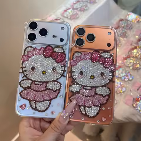 Kawaii Hello Kitty Rhinestone Bling Crystal Phone Case Chain For Iphone 7 8 17 16 15 14 13 12 11Pro 