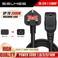 Power Cord UK Plug 3 Pin IEC C19 1.5mm2 16A 250V UPS PDU Power Supply Cable AC Extension Cable