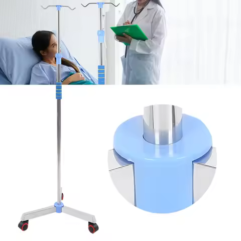 Adjustable IV Pole Stainless Steel IV Drip Stand Holder with 2 Hooks &amp Wheels for Home Clinic Sta