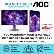 AOC MONITOR 27" INCH AGON VI AG276QZD OLED QHD 2K GAMING 240HZ 0.01 MS HDMI 2.0 x 2 DP 1.4 x 2 HAS V