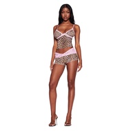 IAMGIA Women's Leopard Print Lace-Stitched Slim-Fit Cami Shorts
