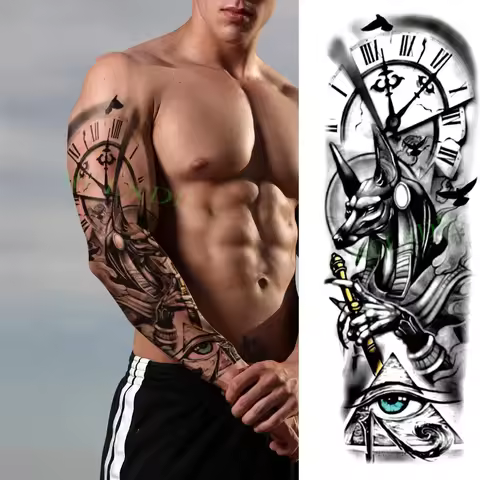 1/4pcs Waterproof Temporary Tattoo Sticker Anubis Egypt Greece Zeus Eye Full Arm Fake Tatto Flash Ta