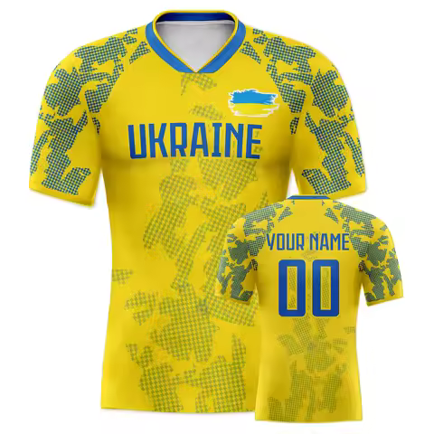 Customized Ukraine Soccer Jersey Personalized Name Number, National Team Football Shirt V-Neck Flag 