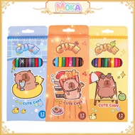 MOKA Colored Pencils, 12 Colors, 2B, Cute Kawaii Capybara Motif Kawaii Colored Pencils, Suitable for