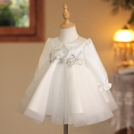 One Year Old Baby Girl Catch Week Birthday Banquet Dress Baby Girl White Korean Princess Dress Long 