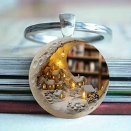 Foreign Cross-Border Trade: Fashionable And Exquisite 2D Round Glass Alloy Pendant Keychain With Moo