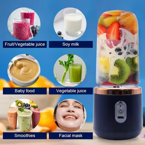 400ml USB Portable Blender, 1500mAh Rechargeable Smoothie Maker with 6 Stainless Steel Blades, Mini 