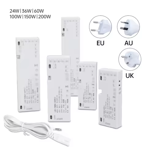 24W-200W LED Cabinet Light Strip Transformer Power Supply AC220V to DC12V/24V EU/AU/UK Plug with 7/9
