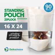STANDING POUCH WINDOW ZIPLOCK WHITE METALIZED DELKOCHOICE 16X24