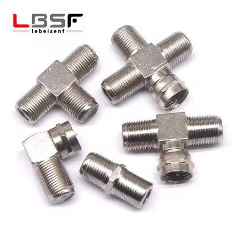 5pcs British F-head zinc alloy direct connection 90 degree elbow cable TV inch docking F tee four-wa