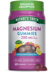 Magnesium Gummies | 200mg | 60 Count | Vegan, Non-GMO & Gluten Free Supplement | Enhanced Absorption