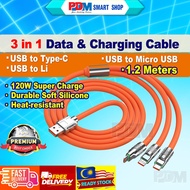 PDM 120W 3 IN 1 USB To Type C To L Fast Charge Cable 1.2M