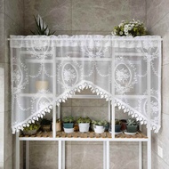 White Floral Embroidery Lace Swag Valance Curtains for Kitchen Vintage Hollow Knitted Voile Victorian Drapes Rod Pocket Bathroom Cafe Short Curtain for Small Windows
