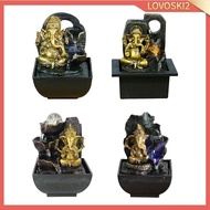 [Lovoski2] Buddha Ganesha Water Fountain Tabletop Sculpture Elephant Figurine Mountain Stream for Re