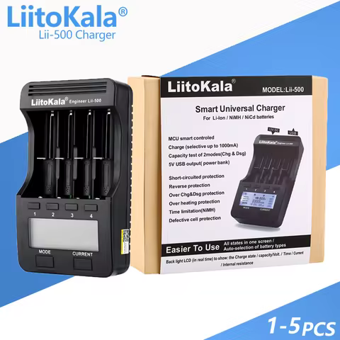 1-5PCS LiitoKala Lii-500 LCD 3.7V/1.2V AA/AAA 18650/26650/16340/14500/10440/18500 Battery Charger wi