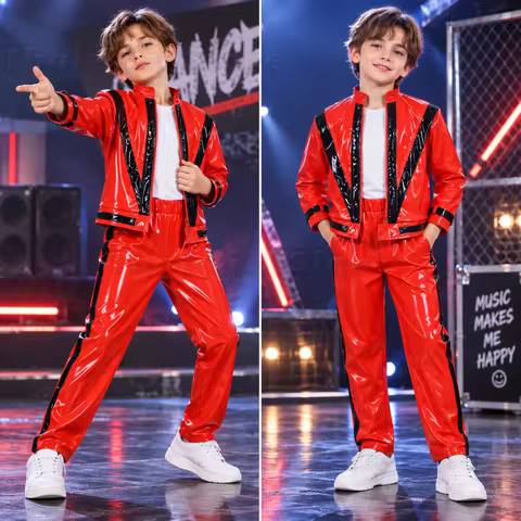 Michael Jackson Costumes Red Leather Jacket Pants for Thriller Cos MJ Michael Jackson Thriller Costu