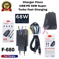 Travel Charger Fleco F-680 68W Type C To C Super Fast Charging [RAG]