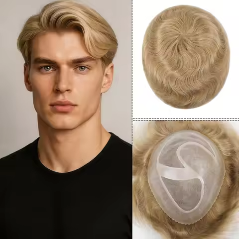 #21 Honey Blonde Human Hair Wigs Mono PU Base Male Toupee For Men Straight Human Hair Man Toupee Rep