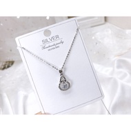 S925 Platinise' Silver "Zirconia Pendent Necklace Set"(Set Rantai Leher+Loket) 925銀鍍鉑鑲鋯吊墜項鏈組 PZY-025
