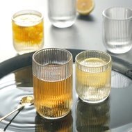 Striped Glass Cup with Gourd Bottom, Heat Resistant Striped Glass Cup Capacity 260ml 430ml For Coffe