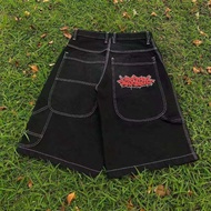 กางเกงขาสั้นยีนส์พิมพ์ลาย JNCO ทรงฮิปฮอปสำหรับผู้ชายและผู้หญิง กางเกงขาสั้นทรงตรง ทรงหลวม ทรงขากระบอ