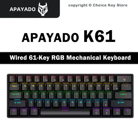 APAYADO K61 Wired Mechanical Gaming Keyboard 61 Keys RGB Backlit 60% Mini Keyboard Red Blue Switch T
