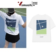 Vsmash Sportwear Unisex Badminton T-shirt – Silk print "Badminton Court" – Baby Cotton Fabric Soft, 