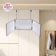 [KesotoMY] 3 Way Mirror 360 Viewing Angle Folding Trifold Mirror with Telescoping Hooks