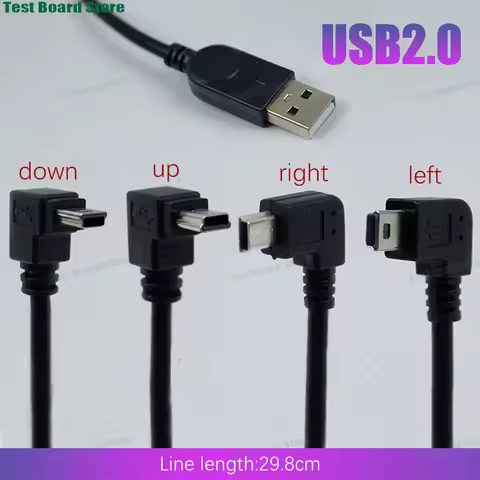 1Pce Mini USB to USB-A data power cord 90 degree angled T-shaped mini USB charging cable for dash ca