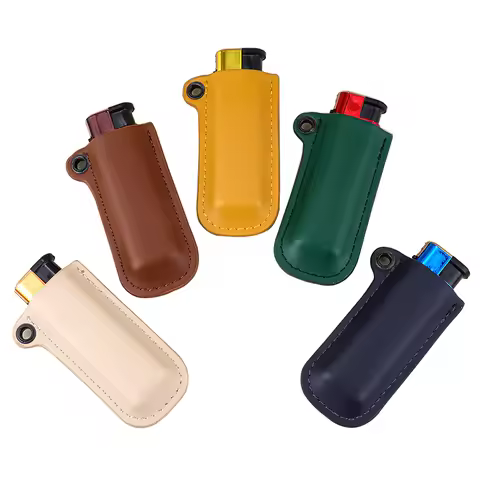 Handmade PU Leather Lighter Case For Mini Bic&Cricket Lighters Pouches Sleeve Cover Holder Smoking C