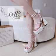 ⊕∏ GIÀY CAO GÓT LOVIIECORNER - SANDAL HAI QUAI NGANG DÂY MẢNH PHONG CÁCH THỜI TRANG MŨI VUÔNG G2304