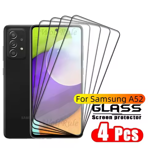 4PCS Full Cover Glass For Samsung A52 Glass Samsung Galaxy A52 Tempered Glass HD 9H Full Cover Scree
