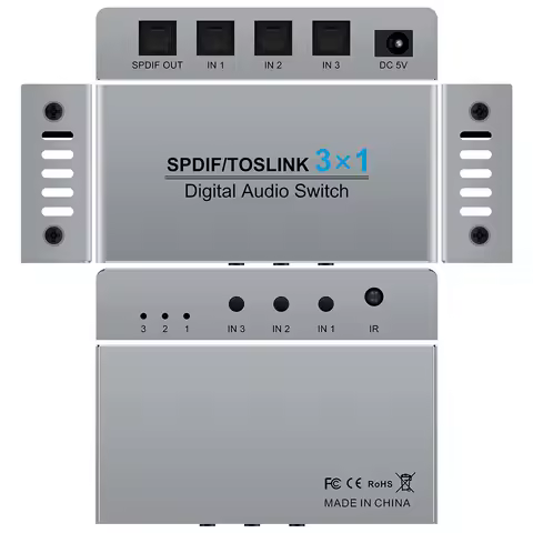 Digital SPDIF/Toslink 3x1 Switch with IR Remote Control Digital Audio SPDIF Toslink Optical Fiber Sw