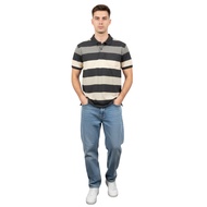 Abner Kaos Polo Pria Motif Salur Garis Stripe Lengan Pendek  Hitam Krem VPA81177HTM Baverre by Hasse