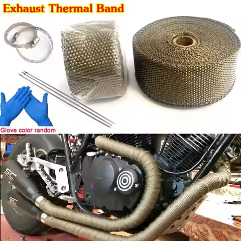 Motorcycle Exhaust Thermal Tape Heat Wrap Manifold Insulation Roll Resistant with Stainless Ties Fib