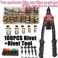 100pcs Rivet Nut +Hand Threaded Rivet Nuts Gun BT606 M3 M4 M5 M6 M8 Double Insert Manual Riveter Gun Riveting Rivnut Riv