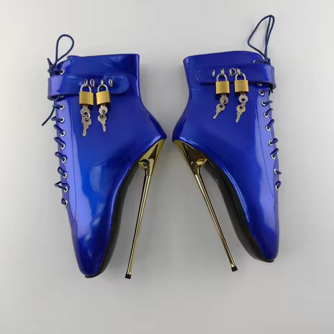 CACA 22CM Extremely High Metal Heel Women Ankle Ballet Boots,Men Fetish Bed Cosplay Shoes,Cross-dres