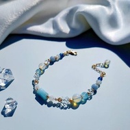 粉藍野餐趣。海水藍寶 蛋白石 月光石 14K包金 水晶礦石設計手鍊