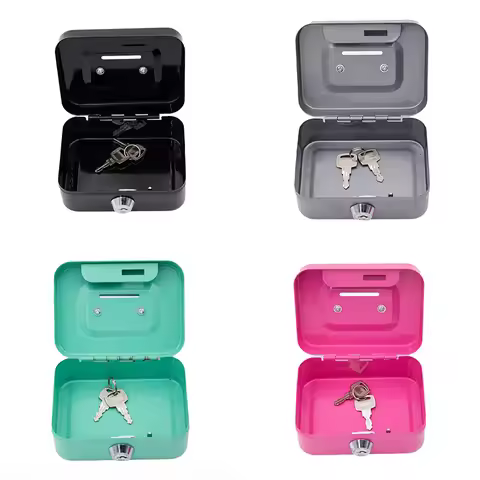 1PC Metal Key Lock Cash Box with Handle Small Kids Money Organizer Storage Box with Lockable Cover f