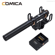 COMICA VM30 2.4G Camera Microphone Cardioid Condenser Mic System with 3.5mm Port OLED Screen Support Wired/ Dual Modes Real-time Monitoring with Receiver Anti-Shock Mount &amp; Wind Muff Compatible with Phones Camera for Video Recording Interview